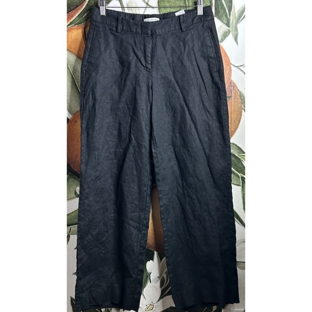 Banana Republic Linen Wide Leg Pants Womens Small Black Elastic Waist 100% Linen